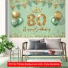 2D plane  1 elegant glittering 80th birthday backdrop wall  decorated with golden and green balloons  with the number 80