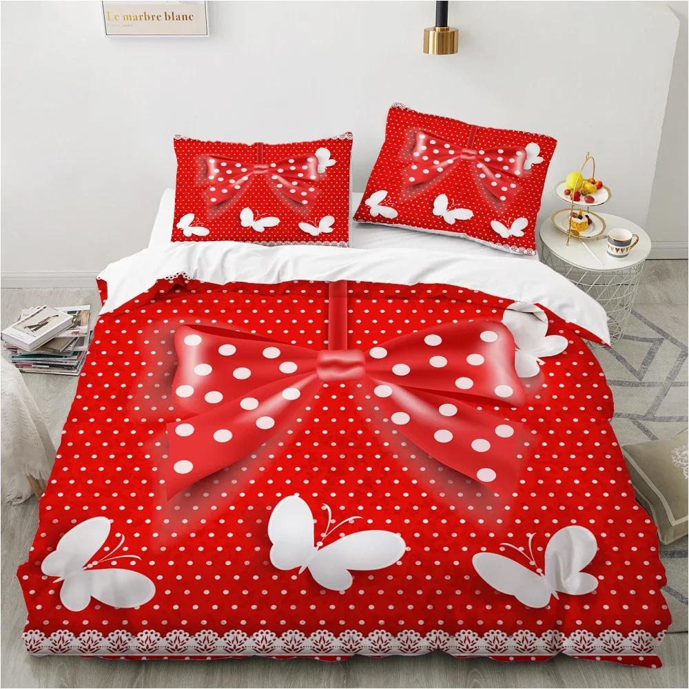 3D Printed Bow Pink Comfortable Duvet Quilt Cover Pillowcase Bedding Set Children Bedroom Decoration Home Textile