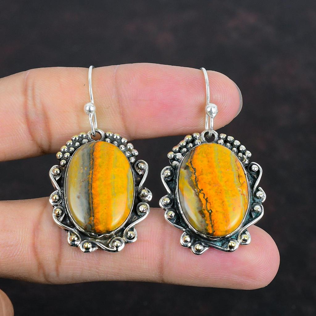 Серьги из яшмы шмеля, натуральные драгоценные камни, серьги ручной работы, серьги из стерлингового серебра 925 пробы, достойный подарок для жены, серьги-капли