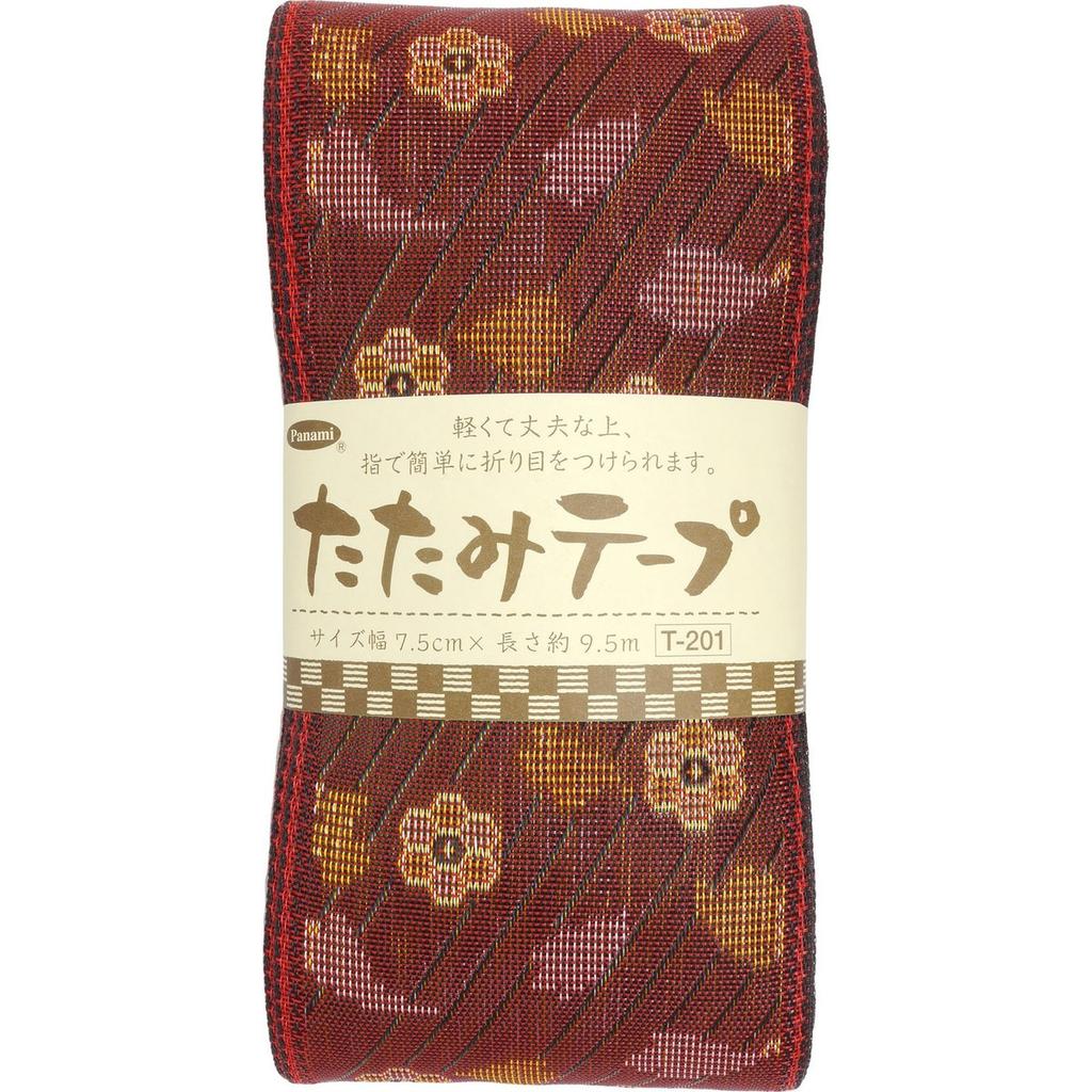 Крайняя лента для татами Panami, Красный цветочный узор T-201, 7,5 см x 9,5 м