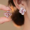 Purple Enamel Oil Flower Stud Earrings for Women Elegant Blooming Gardenia Flowers Earrings Wedding Party Sweet Jewelry Gift