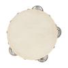 Hand Tambourine with Metal Single Row Jingles Sheepskin Drum Skin Wooden Tambourines
