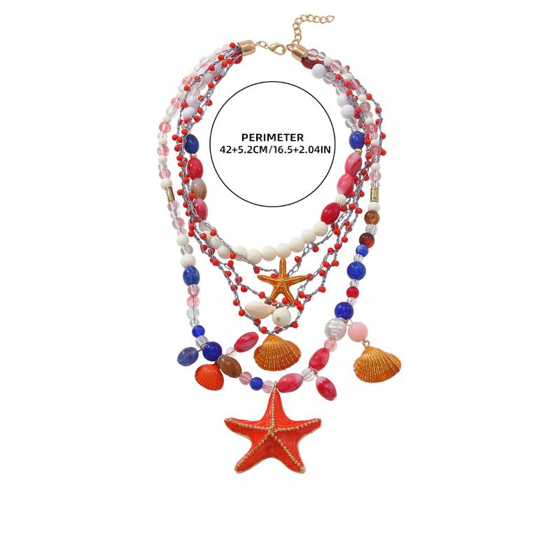 Многослойное плетеное вручную ожерелье из бисера и ракушек морской звезды для женщин, летний стиль для отпуска на океане, праздничная бижутерия, шейные аксессуары