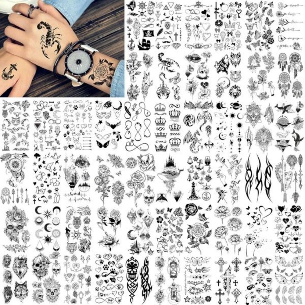 15 листов Fanrui Tiny Branch Black Flower Temporary Bouquet Small Tattoo Kit Sticker, Треугольник/Звезды/Буквы