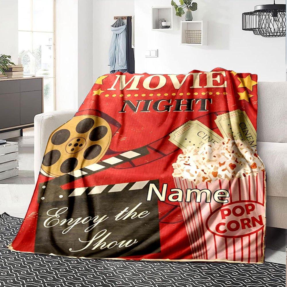 Movie Night Fun Throw Personalized Blanket Personalized Text Comfortable Texture Perfect For Sofa Couch Office Bed Picnics Four Seasons Universal