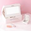Francfranc Ribbon Cosmetic Light with Mirror and Dresser Box, Pink, Bag-shaped, Portable, Dividers,