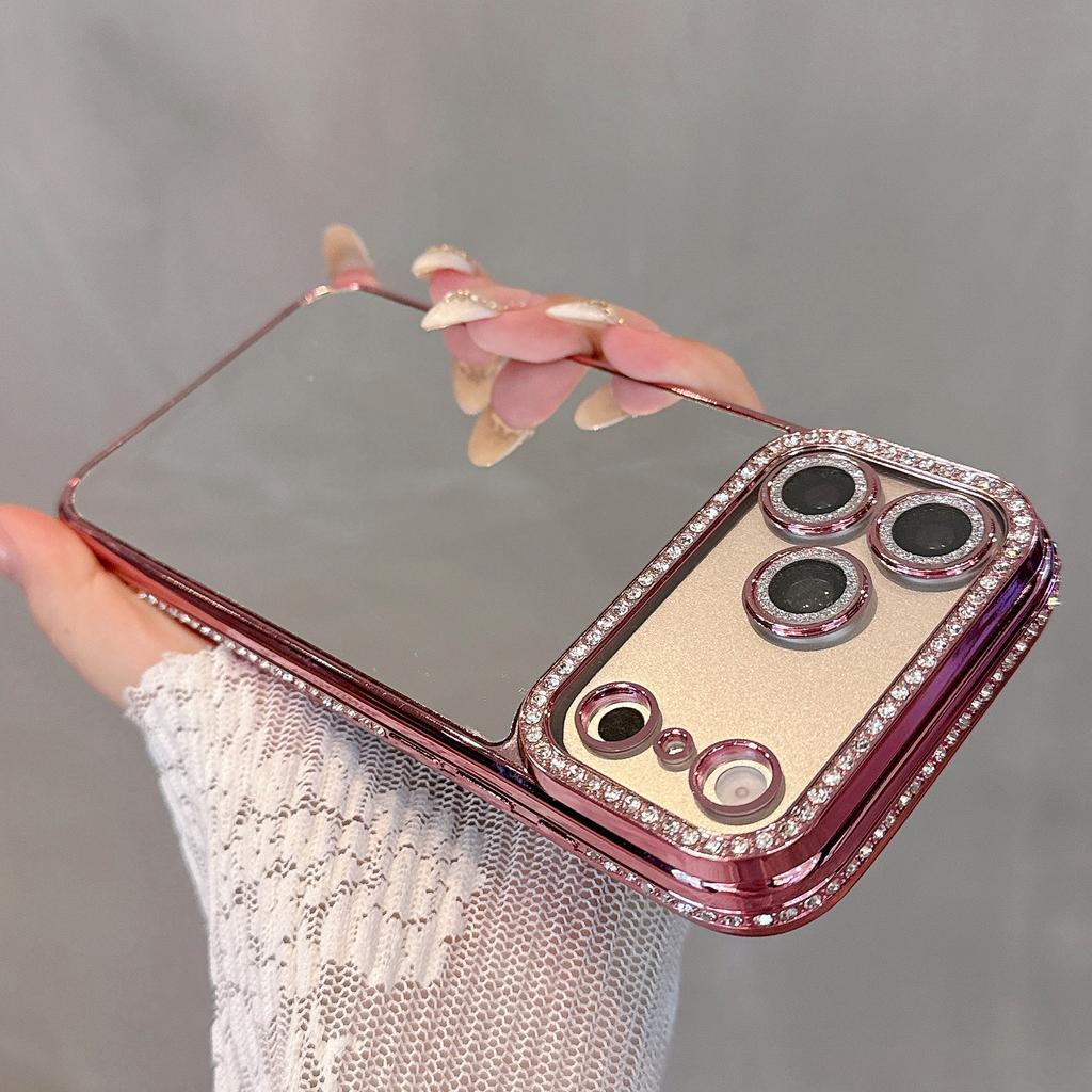 Make up Mirror Phone Case For iPhone 17 Pro Max Bling Diamonds Cover Funda For iPhone 16 ProMax 15 Pro 14Pro 13 12 Soft Shell