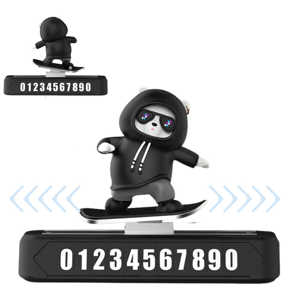 Car Sliding Bear Temporary Parking Number Plate Dashboard Phone Card Cute Skateboard Bear Decor