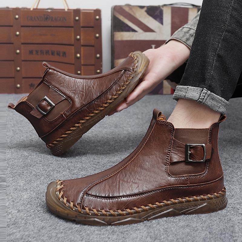 Мужские водонепроницаемые слипоны из искусственной кожи, походные ботинки, мужские уличные ботильоны, нескользящие, для ходьбы, короткие ботильоны, удобные кроссовки с высоким верхом для тренировок