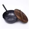 Handmade Cast Iron Wok 32cm Non-stick Skillet Wok Pans Household Cooking Pot Wooden Cover Gas Stove Induction Cooker Universal