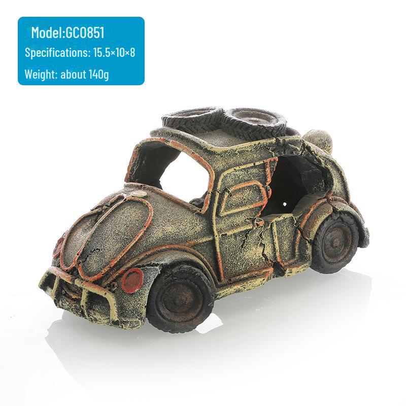 Украшение для аквариума из смоляной разбитой машины для рыб и креветок