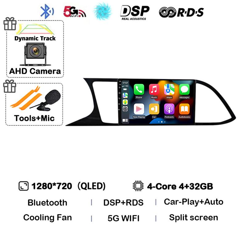 Android14 Carplay Auto для Seat Leon 3 MK3 2012 2013 2014 2015 2016 - 2020 Мультимедийный автомобильный радиоплеер WIFI+4G 360 камера стерео