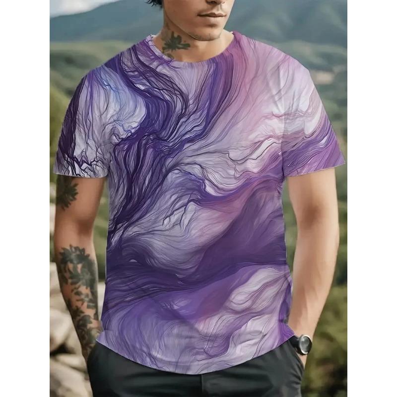 Summer Round Neck Colorful Abstract Pattern 3D Print Top Fashionable Casual Hip Hop Short Sleeved Men's T-shirts