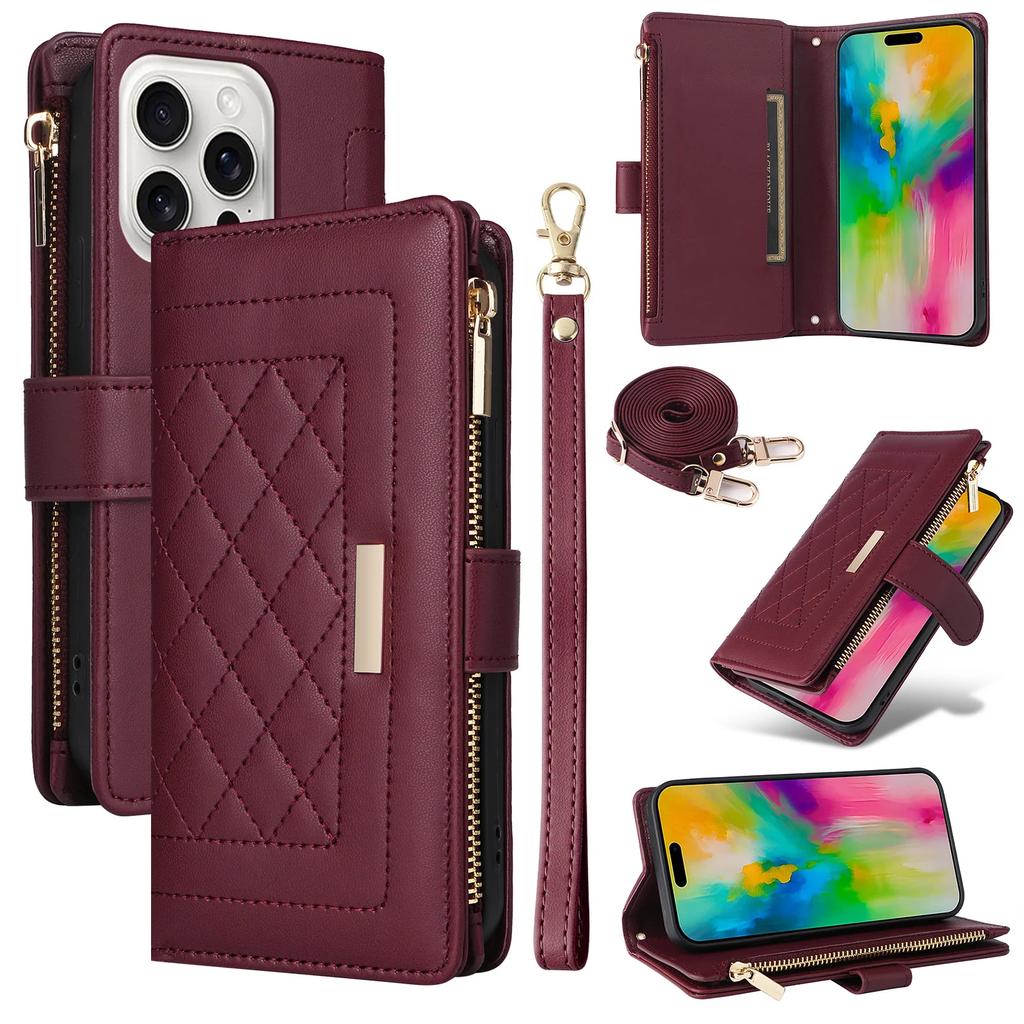 Wrist Strap Zipper Wallet with Card Holder Phone Case for IPhone 16 15 Plus 14 13 12 11 7 8 Pro Max XS X Crossbody Leather Cover