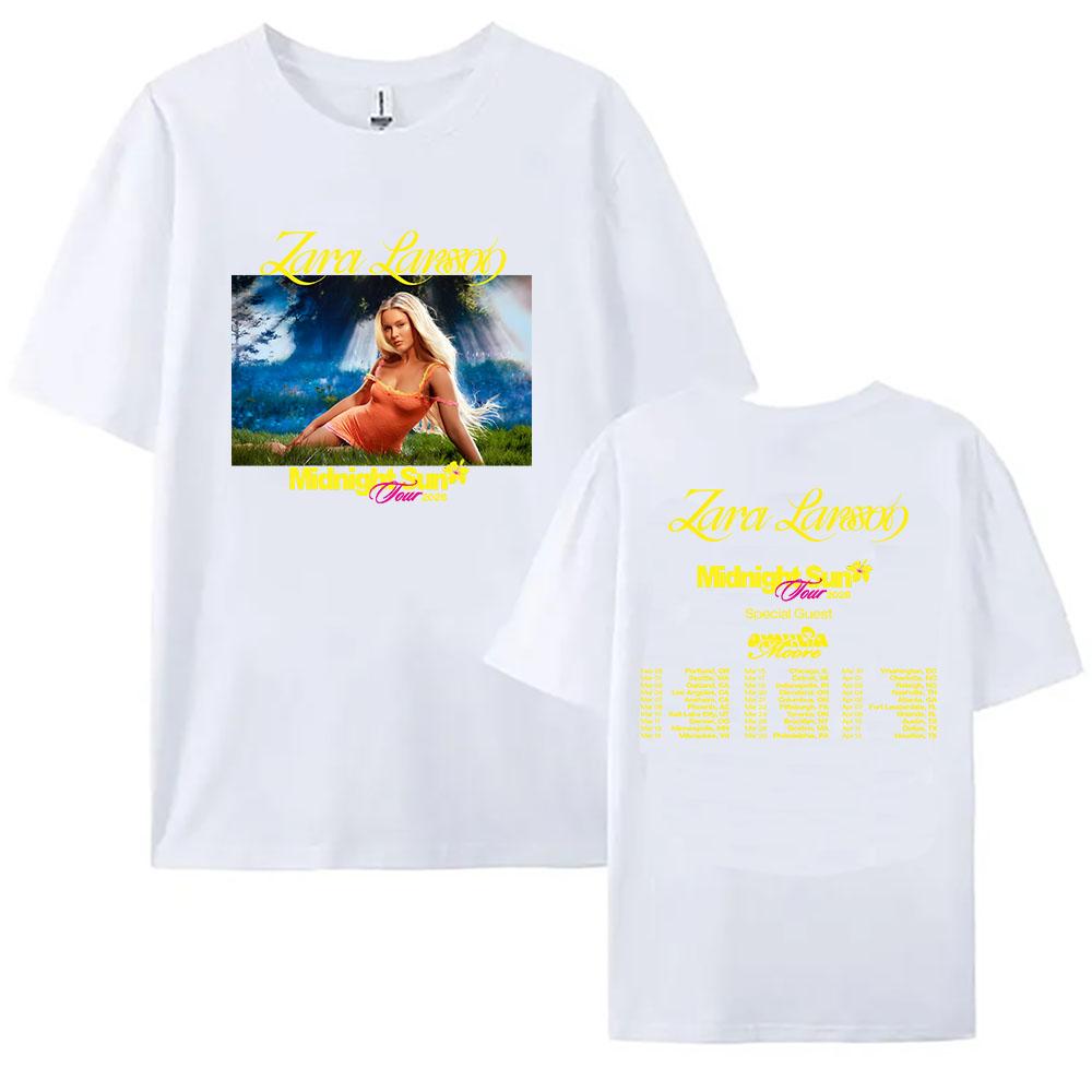 Футболка Zara Larsson Midnight Sun Tour 2026 с коротким рукавом, унисекс, летняя, из хлопка, повседневная, с принтом, для женщин/мужчин