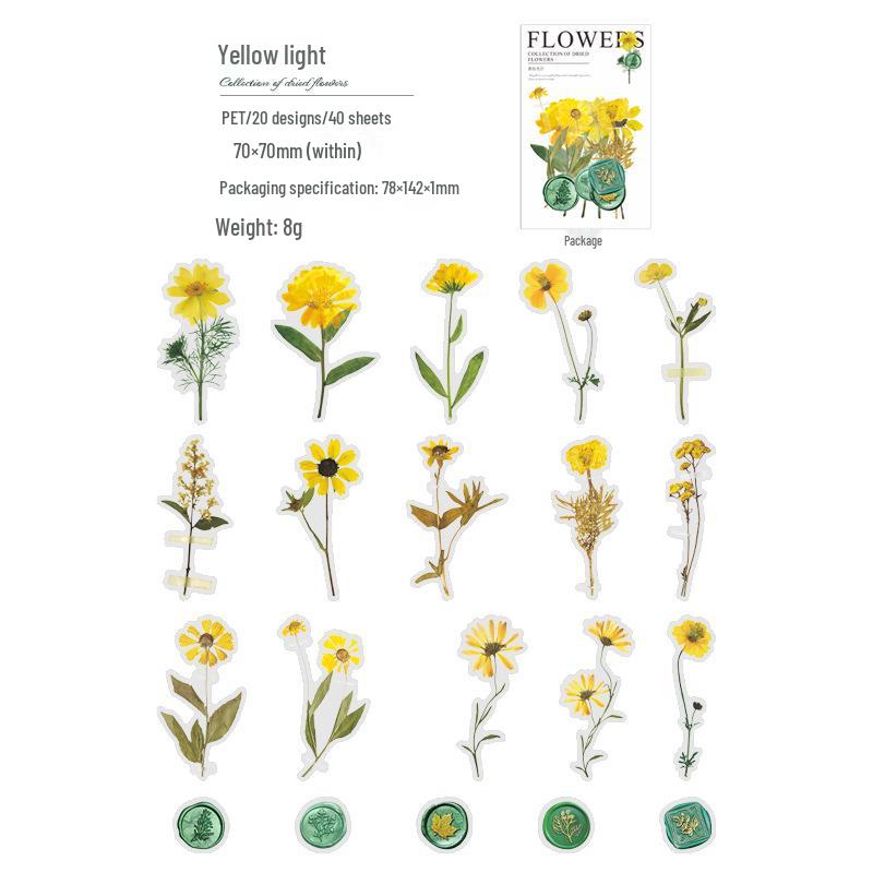 Набор наклеек для питомцев «Чудесный день»: 40 листов украшений для дневника из сушеных цветов с сургучной печатью