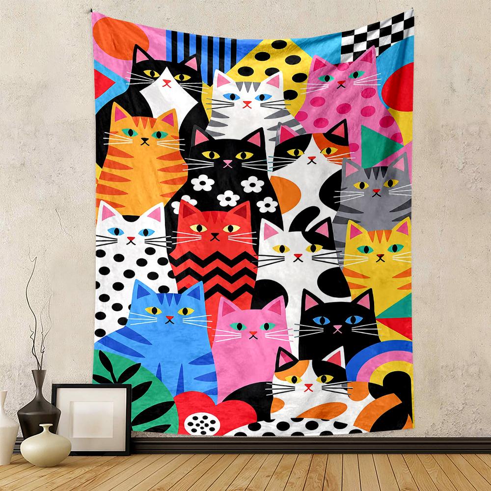 Colorful Cartoon Cat Pattern Patterned tapestry for bedroom and living room home decor