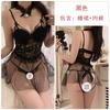 Women's Plus Size Sheer Mesh Deep V Padded Lingerie Sleep Dress Set