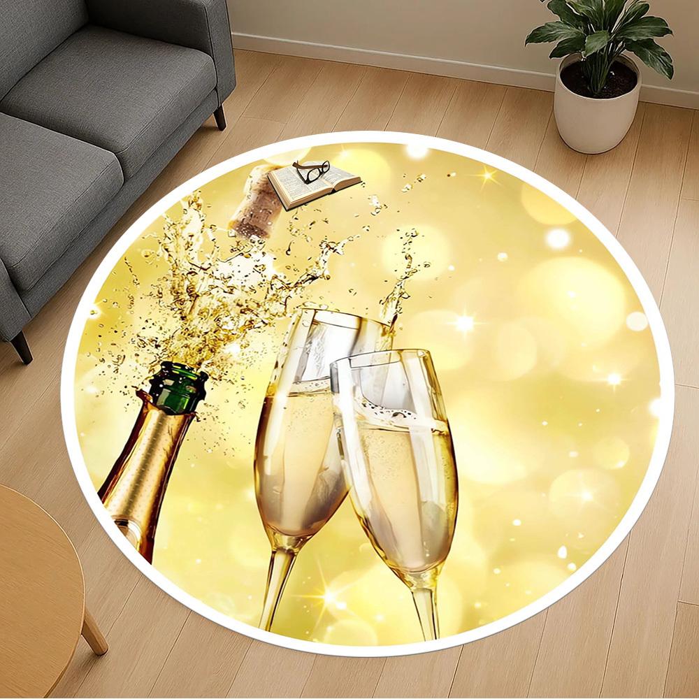 1pc Champagne Celebration Round Chair mat Area Rug - Non-Slip, Floor Mat for Office, Bedroom, home decor Christmas Gift p0811315