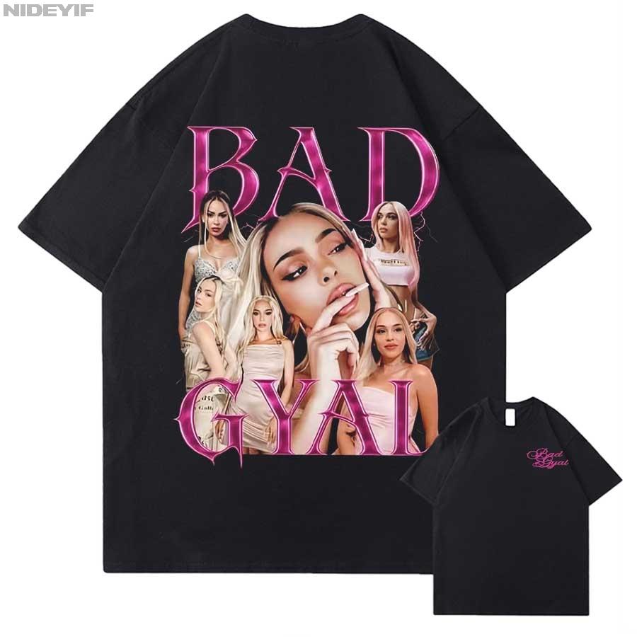 Футболка с графическим принтом Singer Bad Gyal Винтаж 90-х для унисекс Женщин Хип-хоп Уличная одежда Оверсайз Топы 100% Хлопок Футболка BG2