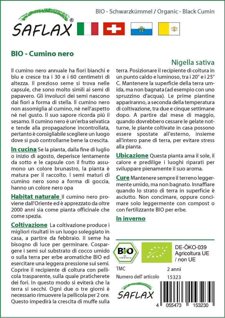 SAFLAX Garden in the Bag - Органический - Черный тмин - 300 семян - С субстратом в подходящем пакете - Nigella sativa