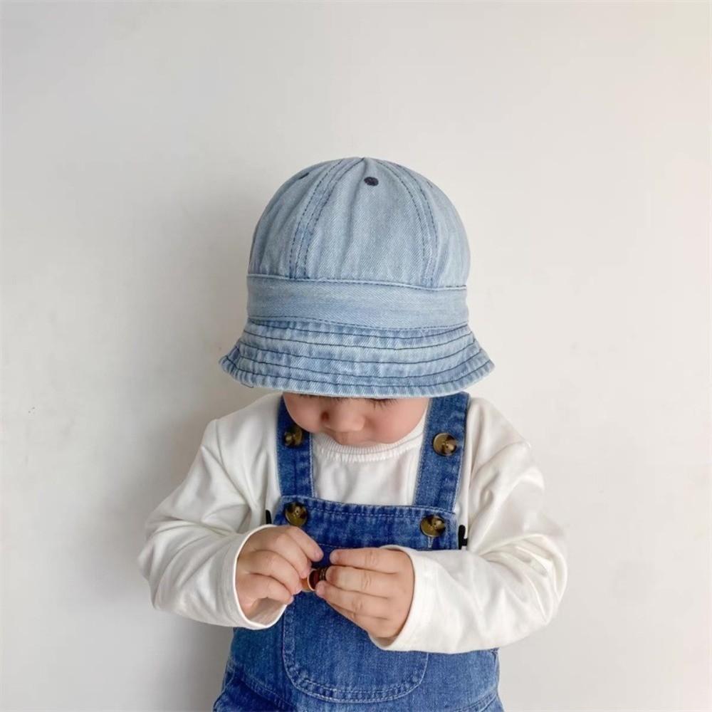Cloth Baby Sun Hat Solid Color Children Fisherman Cap Cute Washed Denim Bucket Hat  Boys