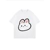 Cute Rabbit Print Oversized T-Shirt White Cartoon Bunny Face Design For Casual Wear And Everyday Outfits