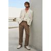 H M Belted Twill Pants Regular Fit Dark Beige