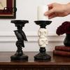 Gothic Candle Holder Halloween Candlestick Decoration, Raven Skull Holder, Three Dimensional Decor Spooky Taper Stand for Tabletop Home Matte Black