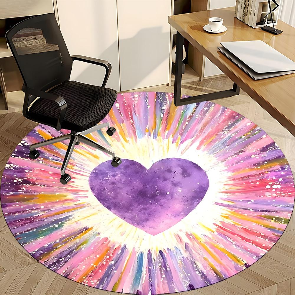 1pc Heartburst Office Round Area Rug, Mat Suitable ForOffice, Under Office Chairs Bedroom Living Room Home Decor, Room Deco