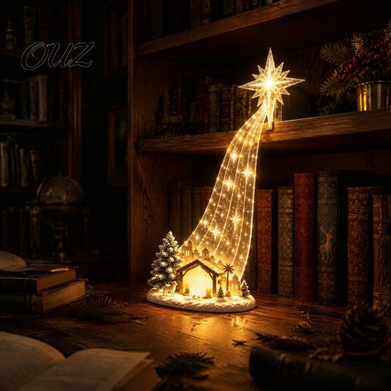 Snowman Bookshelf Accent LED Waterfall Christmas Shelf Sitter Figurine, Light Up Santa Claus Party Table Decor Angel Statue, Holiday Edge Ornament for