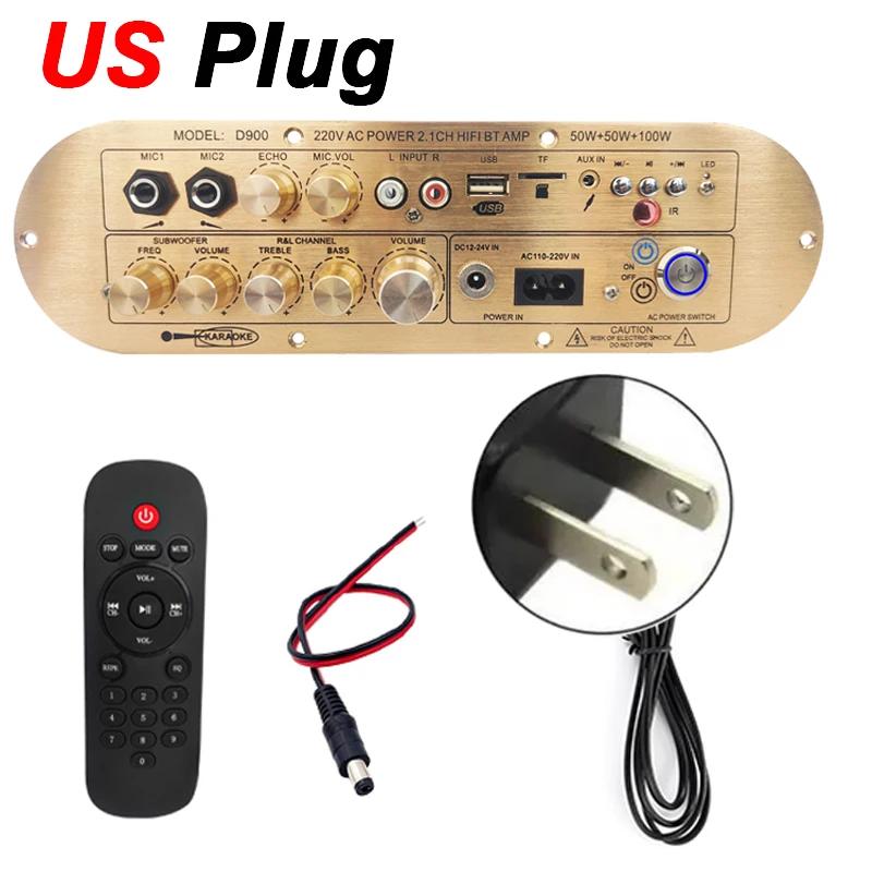 Плата аудиоусилителя D900 TPA3116 Канал 2.1 Bluetooth5.0 USB Регулировка реверберации 50Вт+50Вт+100Вт Плата усилителя мощности для караоке