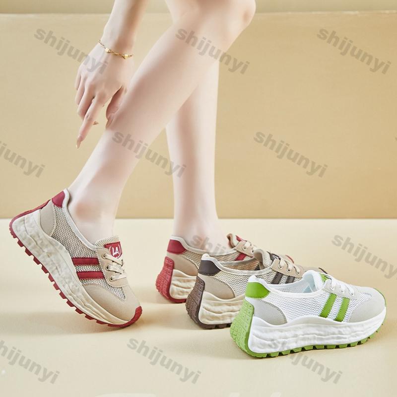 Модные женские массивные кроссовки 2025 Лето Уличные Сетчатые Дышащие Удобные Спортивные обувь Модные На шнуровке Увеличивающие рост Повседневная обувь