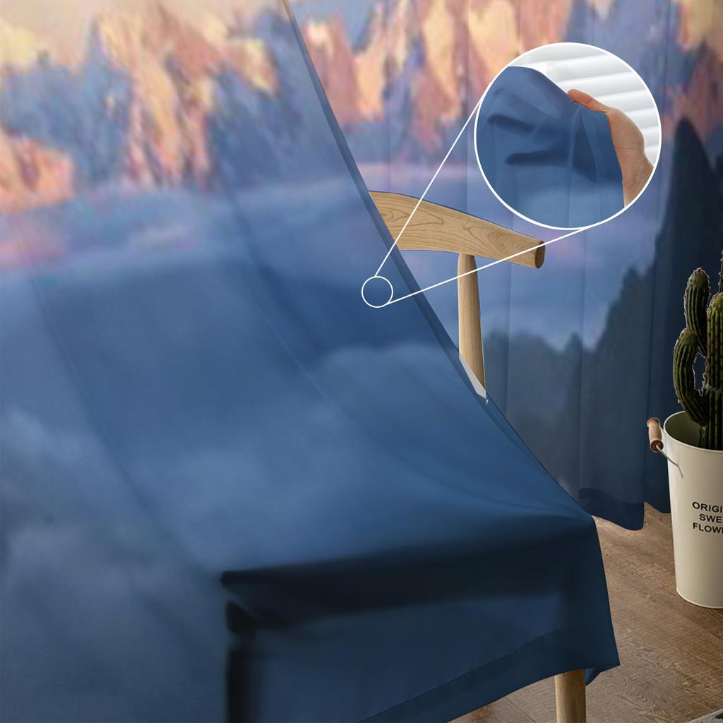 Альпийский пейзаж с вершинами, покрытыми снегом и облаками, прозрачные тюлевые шторы для гостиной, кухни, декор, вуаль, занавеска из органзы