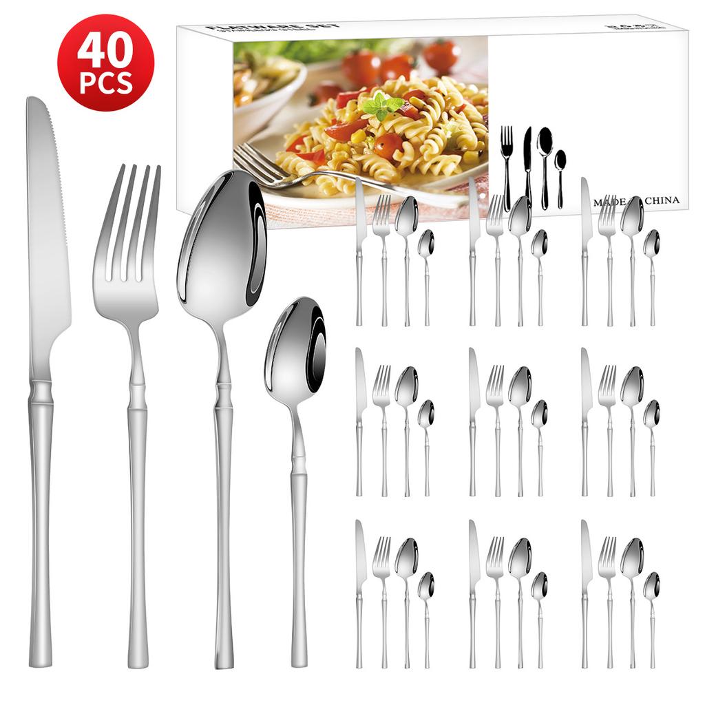 Нержавеющая сталь с небольшой талией, нож для западной еды/стейка, вилка и ложка, десертная ложка, столовые приборы, набор из 24 предметов, подарочный набор