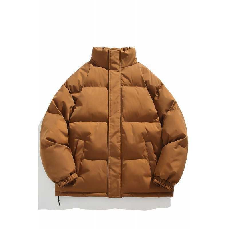 Минималистичный стиль однотонная одежда с воротником-стойкой с хлопковой набивкой мужская зимняя новая модная свободная теплая хлопковая одежда повседневная универсальная одежда-пуховик