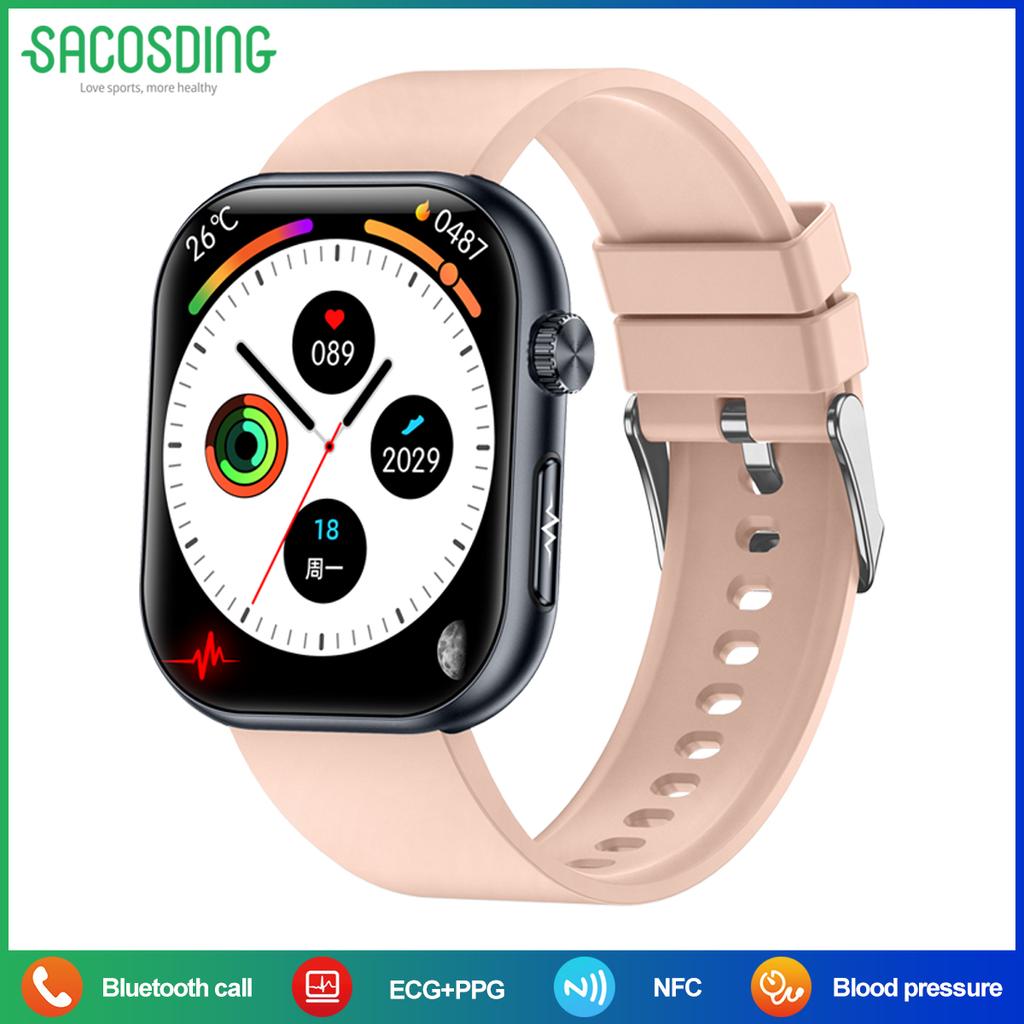 SACOSDING Женские умные часы с экраном Amoled для мужчин, для активного отдыха, Bluetooth, для звонков, ЭКГ, для мониторинга здоровья, для спорта, фитнес-трекера, умные часы