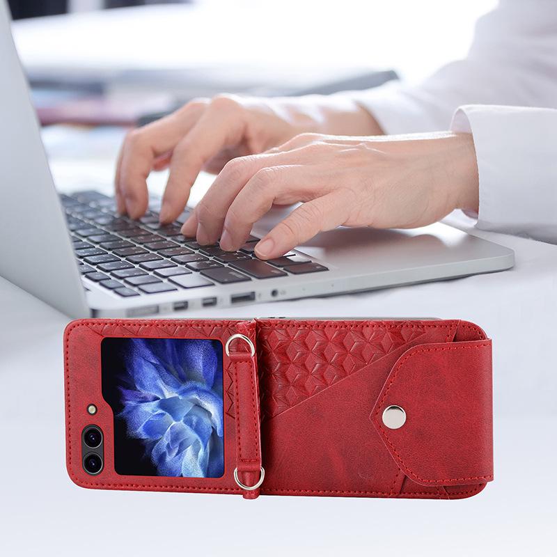 Samsung Z Flip Leather Case, Calf Pattern Full Coverage for Z Flip5, 4, 3.