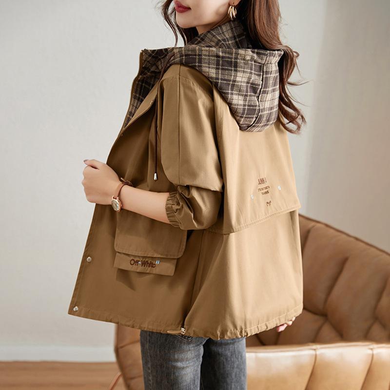 Korean Fashion Short Hooded Windbreaker Long Sleeved Loose Casual Outwear Coats Women Autumn Trench Coat Woman