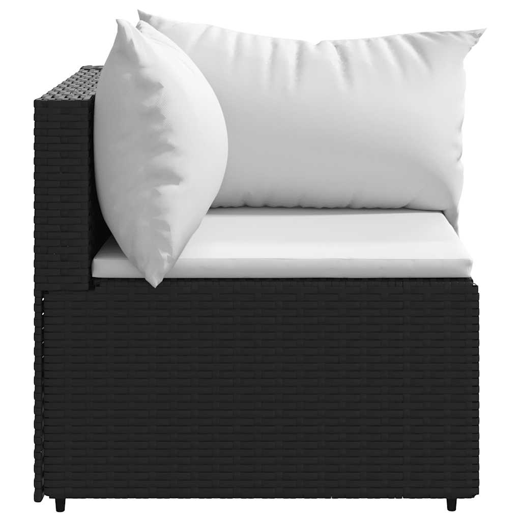 vidaXL Garten-Ecksofa mit Kissen Schwarz Poly Rattan
