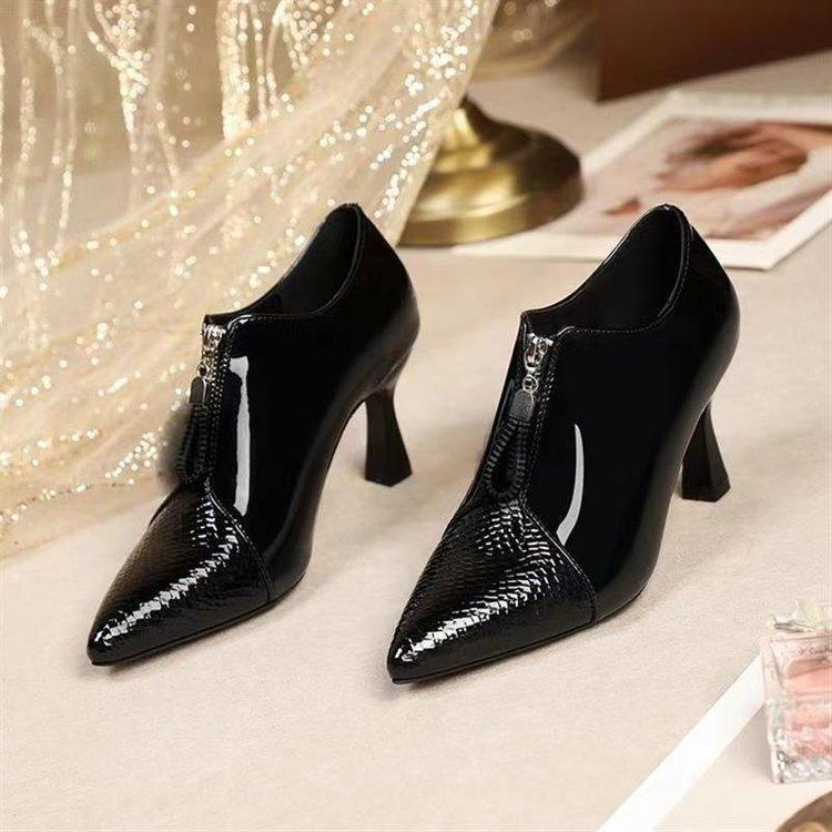 Women's High Heel Ankle Boots, Autumn and Winter Shoes, Women's Boots, Pointed Toe, Mixed Color Short Fashionable and Versatile