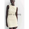 Spring New Women's Clothing French Ruched Silm Round Neck Short Sleeveless Dress 3067220 4772350