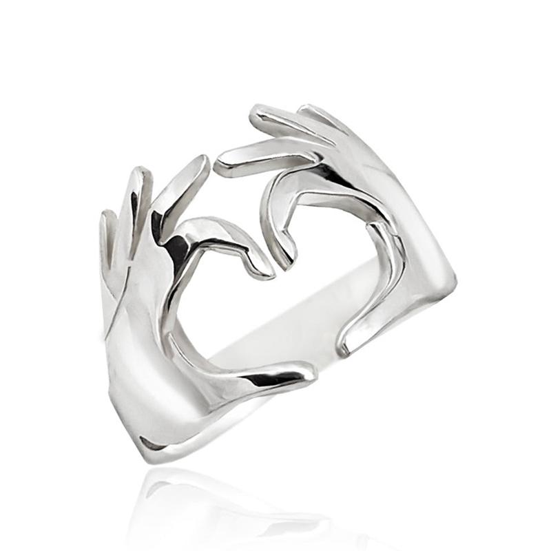 Huitan Double Hand Heart Love Couple Rings Модные регулируемые кольца для женщин/мужчин, дизайн обнимающих рук, модные ювелирные изделия