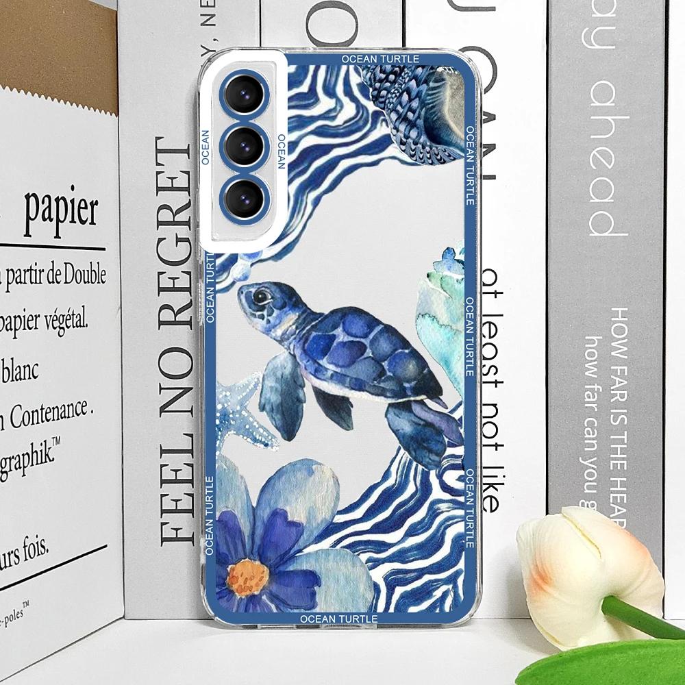 Крутой чехол для телефона с морской черепахой для Samsung Galaxy S22 S23 S24 S25 Ultra S20 Plus S21 FE Морской синий дизайн с черепахой Прозрачные чехлы Fundas