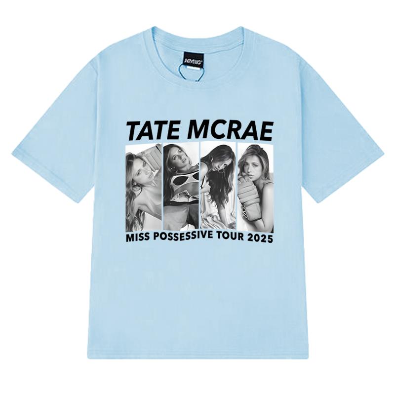 Новые футболки с принтом Tate Mcrae World Tour 2025 Унисекс Женские винтажные Укороченные футболки с коротким рукавом Унисекс черные 100% хлопок Топы