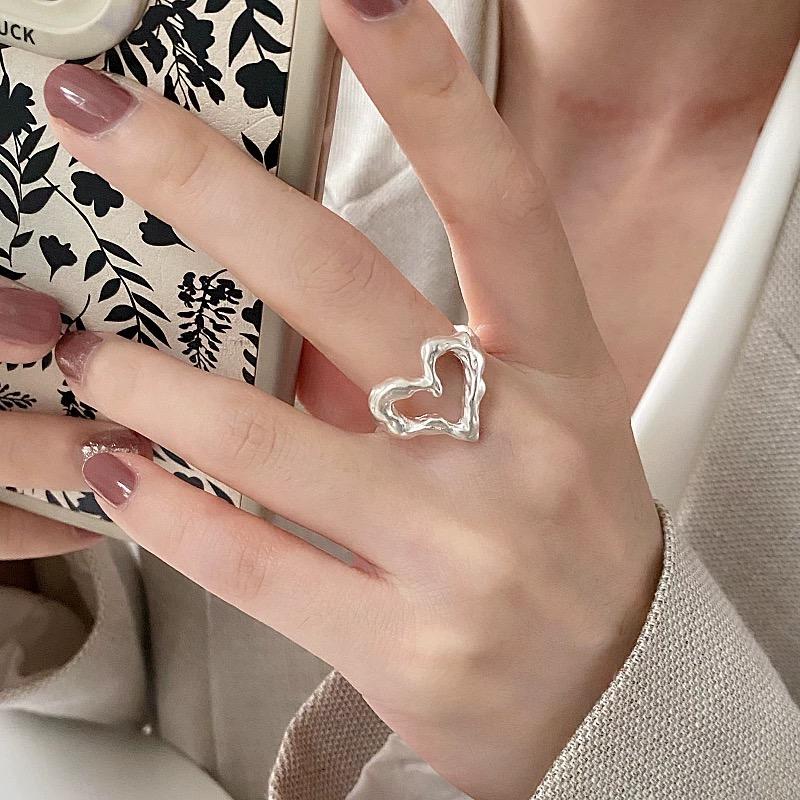 Simple Silver Color Rings for Women Men Couple Minimalist Handmade Heart Ring Party Jewelry Gift Prevent Allergy