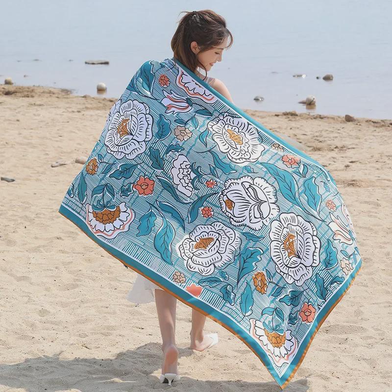 Seaside Travel Cotton & Linen Scarf: Silk Print, Sunscreen Shawl