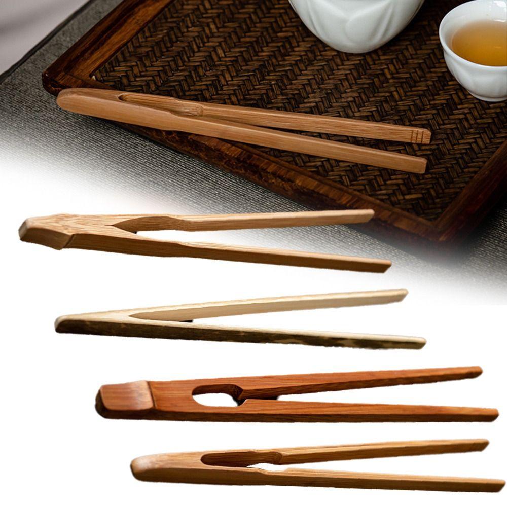 New Bamboo Wood Tea Clips Straight Durable Food Toast Salad Tongs Safe Tea Utensil Tweezer Kitchen