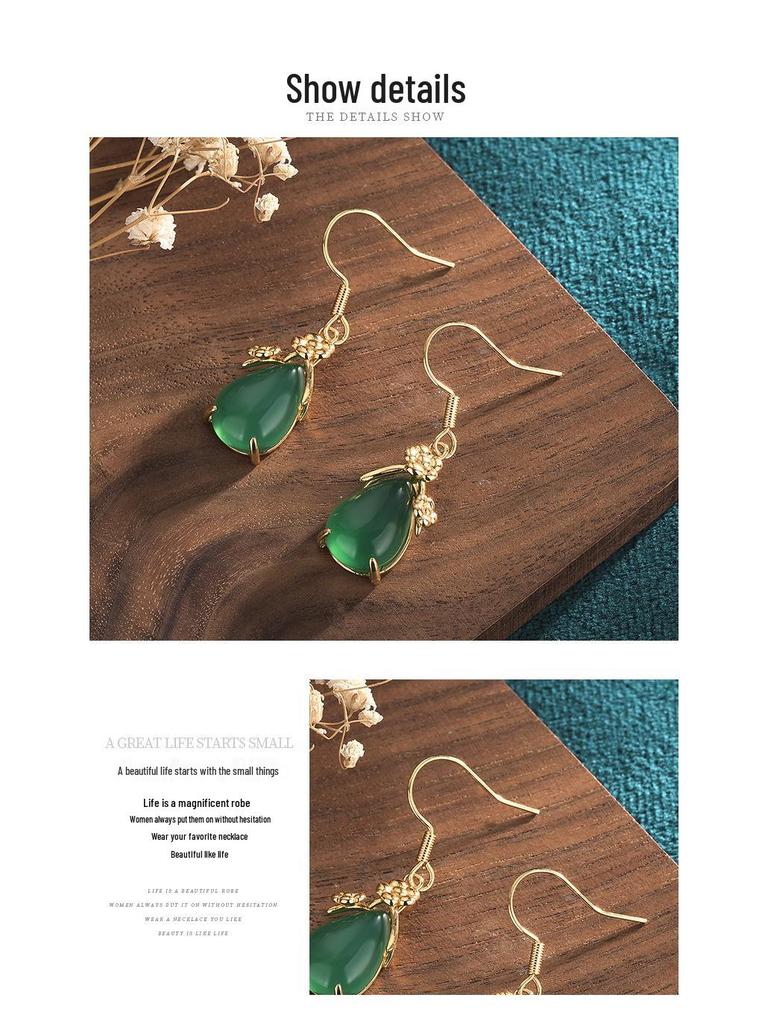 Серьги-подвески в придворном стиле Айюань из позолоченного халцедона и агата в форме капли для женщин