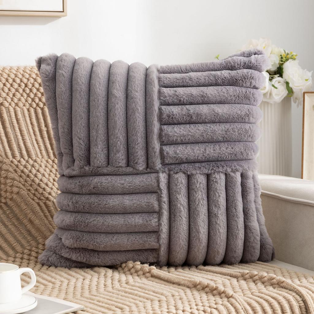 Push Pillow Case Solid Color Rabbit Hair Modern Simple Pillow Core-free Bedroom Pillow Home Living Room Sofa Cushion